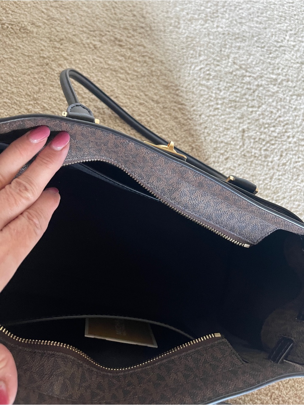 Michael Kors Brown Monogram Tote with Black Handles - Picture 7 of 8